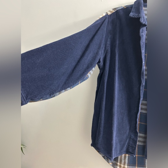 Missguided blue corduroy plaid button up jacket sweater - Picture 7 of 8